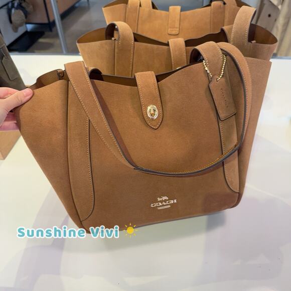 NWT Coach Hadley Turnlock Tote Bag CCC76 Suede Leather /sienna